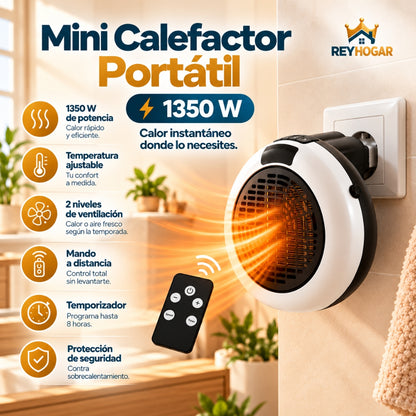 Mini Calefactor Portátil 1350 W con Mando a Distancia